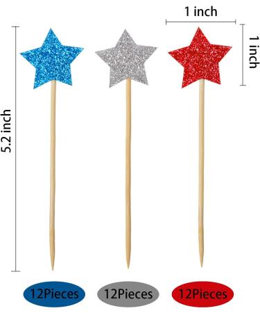 36 Pieces Glitter Star 4th of July cupcake toppers Glitter Gold Star Cakes Toppers for Independence Day 4th of July Party Supplies Favors(Blue Red White) - Buy Online on GoSupps.com