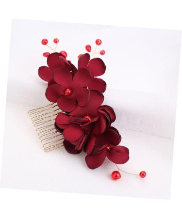 DOITOOL 1pc Womens Barrettes for Hair Mens Comb Floral Decor Accesorios Para Mens Hair Comb Hair Combs for Women Pearl Hair Pin Inserted Comb Bride Wedding Accessories Red - Buy Online on GoSupps.com