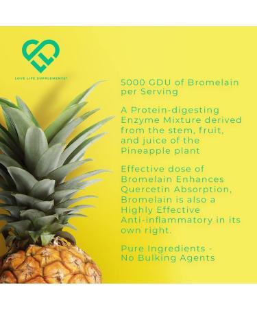 Quercetin & Bromelain Supplement | Powerful Antioxidant | 1000mg Quercetin & 500 GDU Bromelain | 60 Capsules - 30 Servings | Love Life Supplements - Buy Online on GoSupps.com