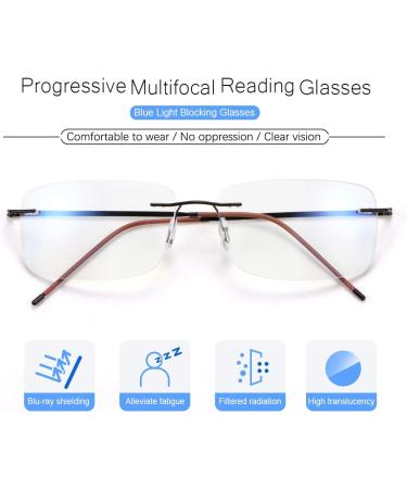 Rimless Progressive Multifocus Reading Glasses - Blue Light Blocking No Line Multifocal Eyewear for Men & Women - Lightweight Titanium 3.5x Magnification Eyeglasses - Buy Online on GoSupps.com