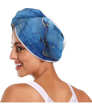 Blue & Gold Marble Hair Towel 2 Pack - Super Absorbent Quick Dry Hair Turbans for Women & Girls - Buy Online on GoSupps.com