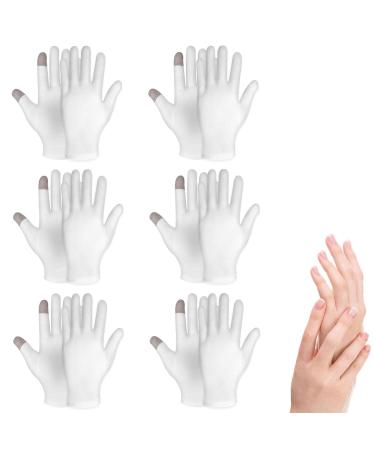 6 Pairs Moisturizing Gloves Touch Screen Function | Over Night Bedtime White Cotton | Cosmetic Inspection Premium Cloth Quality | Eczema Dry Sensitive Irritated Skin Spa Therapy| One Size Fits Most