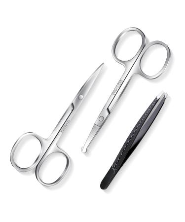 MSDADA 3 Pcs Facial Hair Scissors Set Men Women Nose Scissors Stainless Steel Beard Mustache Eyebrow Trimmer for Trimming Small Details Facial Hair Ear Hair