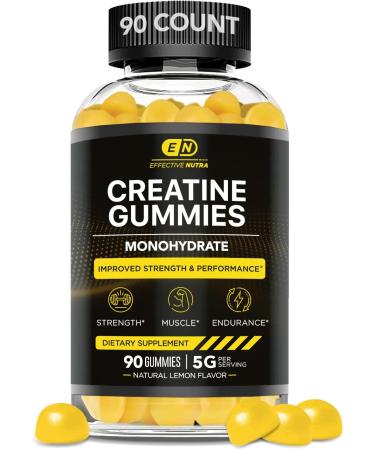 Vegan Creatine Monohydrate Gummies 5g - Natural Lemon Flavor for Strength & Energy - 90ct Chews for Men & Women - Buy Online on GoSupps.com