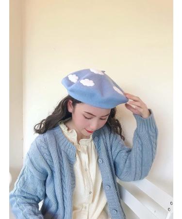 Kmiunty Handmade White Cloud Wool Beret Hat - Women's Winter Warm Cap - Buy Online on GoSupps.com