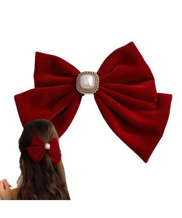Velvet Bow Hair Clip Red Hair Bow Christmas Hair Bows French Hair Bows Comfortable Wear & Soft Hair Bows for Women & Girls Red Velvet Hair Bow Hair Bow Large Hair Bow (Red)