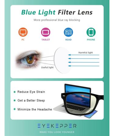 Eyekeper Computer Reading Glasses - UV Protection Anti-Blue Light Scratch-Resistant Spring Hinges - BB40 Lens Black/Yellow - 2.0 Diopters - Buy Online on GoSupps.com