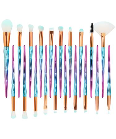 MUJGAN 20-Piece Makeup Brush Set - Includes Brushes for Eye Shadow Eyeliner Eyebrow Lip Nose and Foundation - Soft and Durable Sponge Material for Flawless Application - Gift (Blue - Pink)