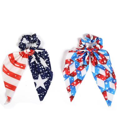 2 Pcs Patriotic Hair Ties Red White Blue 4th of July Patriotic Hair Ties Red  White and Blue Hair Accessories Independence Day Patriotic Ribbon Women's Girls' Patriotic Hair Ties Hair Accessories