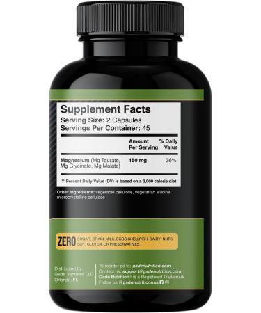 Gade Nutrition Triple Magnesium Complex with Magnesium Glycinate Magnesium Malate & Magnesium Taurate | Pure Magnesium Supplement for Sleep and Calm Veggie Capsules | Made in USA Magnesium Triple 90 Count (Pack of 1) - Buy Online on GoSupps.com