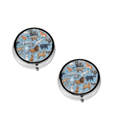 (Farm Animal) Round Pill Box 3 Compartment Pill Box Mini Decorative Pocket Purse Portable Travel Medicine Tablet Vitamin Holder Organizer Pill Case