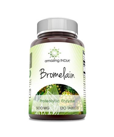 Amazing India Bromelain Supplement | 500 Mg per Serving | 120 Tablets | Non-GMO | Free | Made in USA