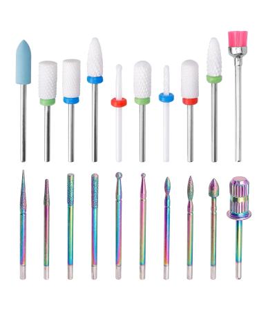 Mesee 20 Pieces Nail Drill Bit Set 2.35mm Shank Diamond Cuticle Nail File Bits Ceramic Drill Bits Electric Efile Acrylic Gel Nails Art Tools for Home Salon Manicure Pedicure
