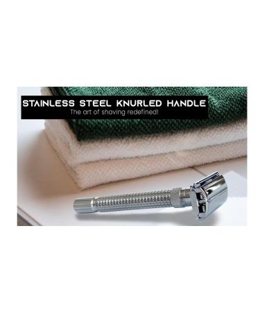 G.B.S Adjustable DE Butterfly Razor - Premium Stainless Steel Knurled Handle for Smooth Shaving | International Shipping Available - Buy Online on GoSupps.com