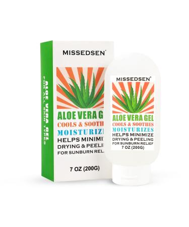 MISSEDSEN Pure & Organic Aloe Vera Gel for Sunburn Relief After Sun Lotion for Face & Body Skin Care Daily Facial Moisturizer & Acne Spot Treatment 7 OZ
