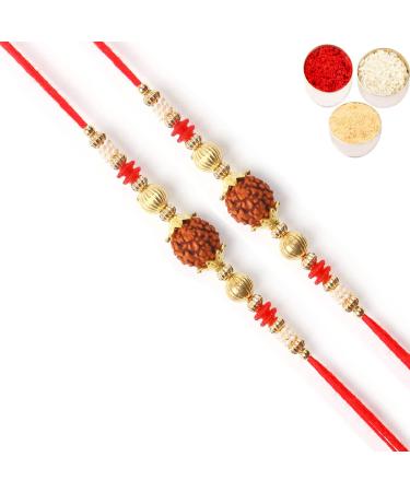 Ghasitaram Gifts Rakhi for Brother Rakhis Online Set of 2-6176- Rudraksh Rakhi Set of 2 Rakhis