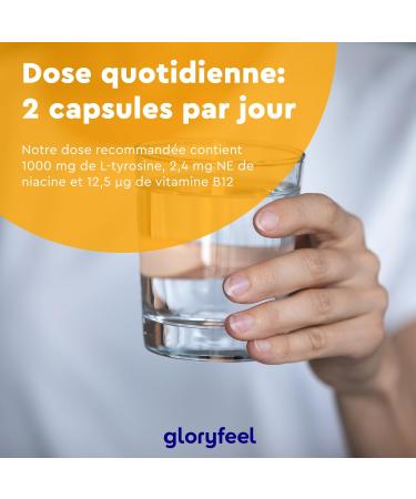 Vegan L-Tyrosine with Niacin and Vitamin B12 (365 Capsules) High Dosed to 1000 mg and Pure Against Fatigue and Regulates Hormonal Activity* No Additives Laboratory Tested - Buy Online on GoSupps.com