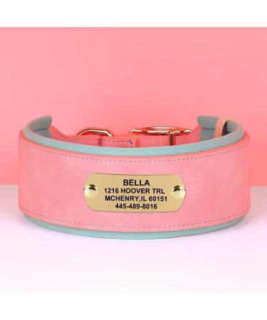 Personalized Pink PU Leather Dog Collar for Medium Large Dogs | Soft Padded Custom Engraved Name Tag | Comfortable & Stylish - M: Neck 33-41cm Width 3cm - Buy Online on GoSupps.com