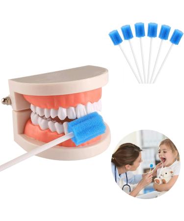 Zhyuan 100 Pieces Blue Cleaning Mouth Swabs - Disposable Oral Hygiene Sponges for Effective Care - Buy Online on GoSupps.com