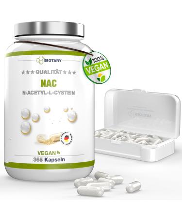 NAC N-Acetyl-Cysteine 365 Capsules For 12 Months Pill Box Included High Dosed Vegan Premium Quality Antioxidant & Detoxifying Made in Germany