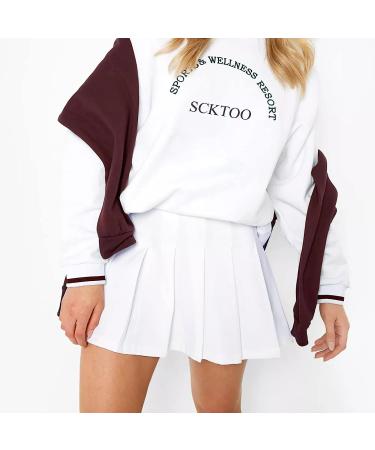 Women's High Waisted Pleated Tennis Skirt with Lining Shorts - A-Line Skater Style | White, Medium - Buy Online on GoSupps.com