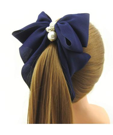 Meilliwish Cloth Pearl Beautiful Banana Hair Clip for Women (H77)(DarkBlue)