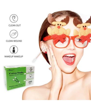 Organic Cotton Swabs with Wooden Sticks 200 Pcs Pack - Biodegradable Bamboo Spiral Head Qtips for Ears and Makeup - Buy Online on GoSupps.com