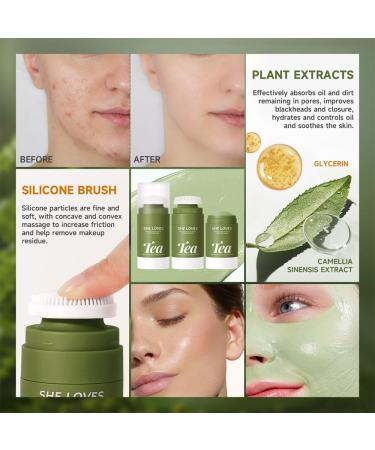 Green Tea Mask Stick with Silicone Scrubber | Deep Pore Cleanse & Blackhead Remover | Smooth Skin & Refine Pores - 45g/1.59oz - Buy Online on GoSupps.com