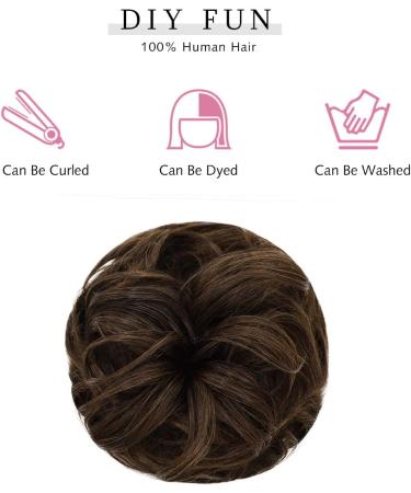 Yamel Messy Bun Scrunchie Human Hair Tousled Updo Hair Pieces - Brown Chignon, Wavy Curly Ponytail Extension for Women - Buy Online on GoSupps.com