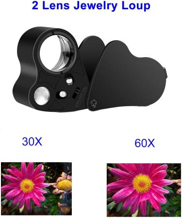 Illuminated Jewelers Loupe Set - 30X 60X 90X Portable Magnifying Glass with LED Light for Jewelry, Coins, Plants, Stamps, Gems - Watch Repair Tool - Black - Buy Online on GoSupps.com