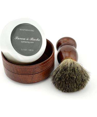 Pure Badger Hair Shaving Brush with Natural Wood Mug and Hand-Made Soap - Barber Set - Buy Online on GoSupps.com