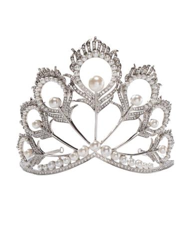 S SNUOY Prom Crown Pearl Rhinestone Tiara Pageant Queen Crown Wedding Hair Jewelry