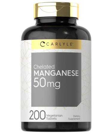 Chelated Manganese | 200 Tablets | Vegetarian Non-GMO Gluten Free Supplement | by Carlyle