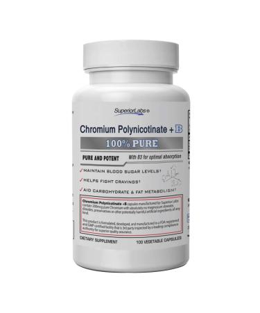 Pure Chromium Polynicotinate Supplement - Made In USA - 200mcg + Vitamin B3 for Optimal Absorption, Veggie Cap, 14 week Supply, 100% Money Back Guarantee