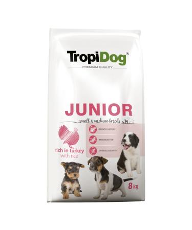 Premium Dry Dog Food Rich in Turkey with Rice for Small and Medium Breed Puppies 8kg