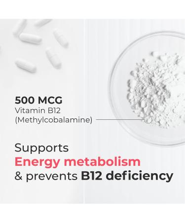 Biogenique Vitamin B12 - as Methylcobalamin Supports Energy Metabolism Nervous System Health Blood Cell Function and Methylation - Non OGM Gluten-Free Vitamin Supplement 90 Capsules - Buy Online on GoSupps.com