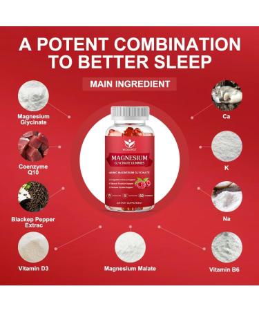 WOGORGT Magnesium Glycinate Gummies 400mg - Raspberry - 60 Gummies - Buy Online on GoSupps.com