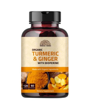 Turmeric Ginger with Black Pepper & Ginger 1000 mg 120 Capsules | Turmeric and Ginger Supplement with 95% Curcuminoids | Extra Strength Supplement| Joint Support Supplement | Non-GMO - 120 Capsules
