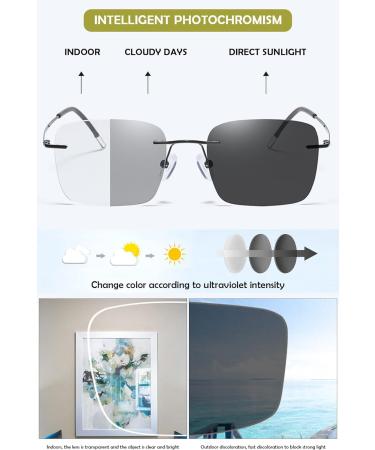 Buy Koosufa Borderless Self-Tinting Progressive Glasses - Multifocus Blue Light Filter UV Protection Frameless Design for Men & Women - Size 1.0-4.0 Color Black - Buy Online on GoSupps.com