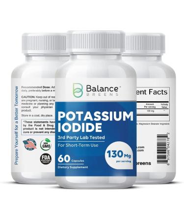 Balance Breens Potassium Iodide 130mg - 60 Capsules | Thyroid Support Supplement for Emergency Survival | Short-Term Use - Third-Party Lab Tested - Buy Online on GoSupps.com