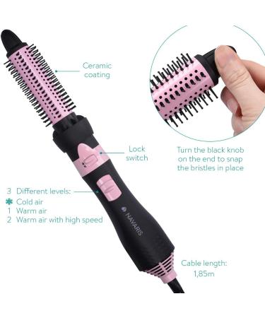 Navaris Warm Air Brush with 4 Attachments - Volumizing Ceramic Curling & Smoothing Brush - Styling & Paddle Brush - Black & Metallic Pink for Perfect International Hair Styling - Buy Online on GoSupps.com