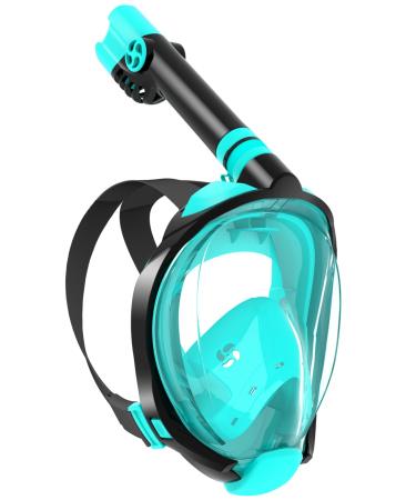 W WSTOO Snorkel Mask with Latest Dry Top Breathing System,Fold 180 Degree Panoramic View Full Face Snorkel Mask Anti-Fog Anti-Leak with Camera Mount,Snorkeling Gear for Adults and Kids Style B - Black/Green Small/Medium