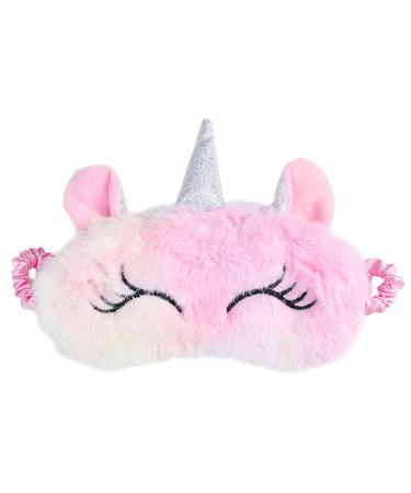 Rumyve Unicorn Sleeping Eye Mask Cute 3D Animal Eye Mask Soft Plush with Silk Cartoon Sleeping Eye Mask Girls Adult Kids Travel Eye Mask (Pink)