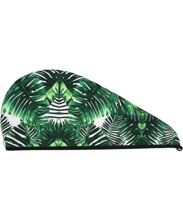 Tropical Palm Banana Leaves Coral Velvet Hair Cap with Buttons - Dry Curly Long & Thick Hair Anti Frizz Black - Buy Online on GoSupps.com