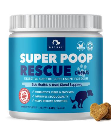 Super Poop Rescue Chews by Petpal | Anal Gland Support | Digestion Probiotics Fibre Supplement for Dogs of All Ages | Scoot | (Chicken 90ct)