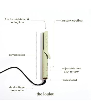 Loulou 2-in-1 Airflow Hair Straightener & Curler | Titanium Plates | Adjustable Heat 330 F-450 F | Cool Shot & 360 Swivel | International Dual Voltage (Sage - Buy Online on GoSupps.com