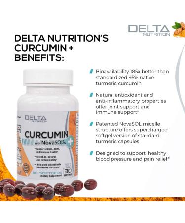 Delta Nutrition Curcumin+ with NovaSOL Liquid Micelle Technology - Superior Bioavailability - 60mg/Serving - Buy Online on GoSupps.com