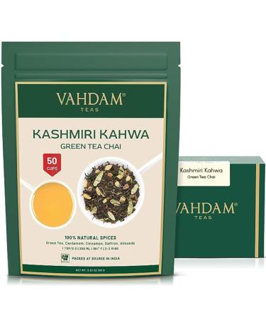 Vahdam Kasmiri Kahwa Chai Spiced Green Tea (100g) 100% natural spices |Masala Chai Tea |Green tea cinnamon cardamom almond saffron |Spiced chai tea loose sheet |Chai Latte Kashmiri Kahwa Masala Chai - Buy Online on GoSupps.com