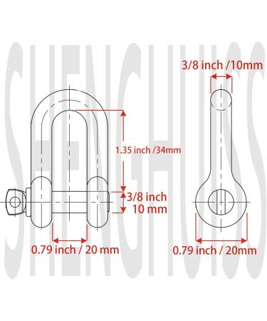 Shenghuis 316 Stainless Steel D Shackle Set - 3 Sizes (5/16, 3/8, 1/2) for Marine Boat Anchor - 2 Pack - Buy Online on GoSupps.com