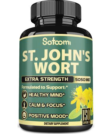 High-Concentrated St.John's Wort Extract Capsules - 5Month Supply - Equivalent to 5050mg 6in1 Herbal Supplement with Ashwagandha, Ginkgo Biloba & 3more - Sleep & Mood Support - 1 Pack 150 Count